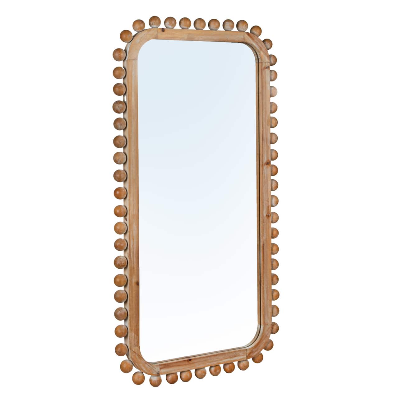 Hello Honey® 45" Natural Boho-Southwestern Beaded Rectangular Firwood Wall Mirror